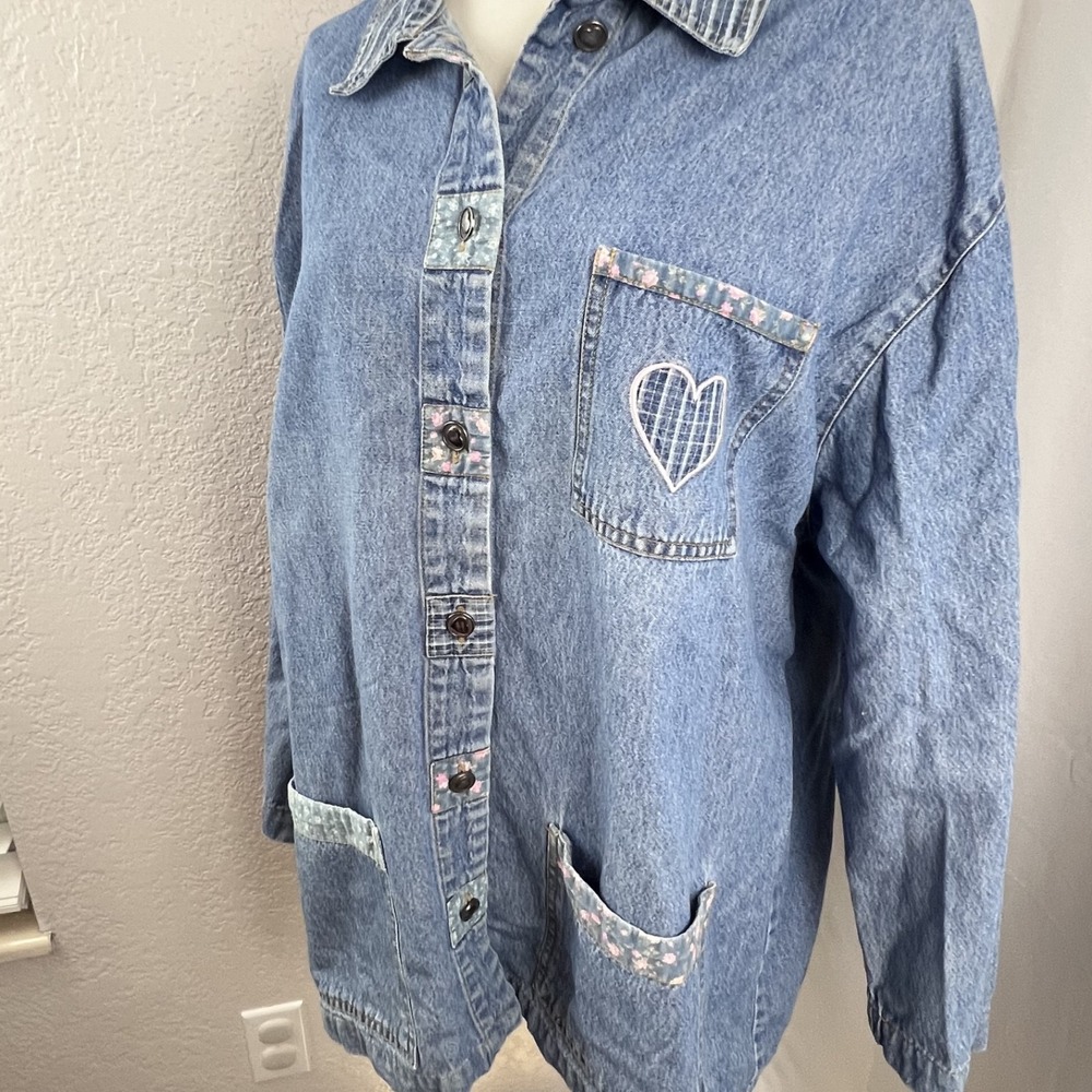 Vintage Denim Shirt Jacket Womens XL Chore Shacket Cottagecore 90s Grandma